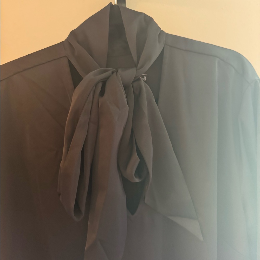 11 Honoré Black Satin Dress with Tie Neck - Picture 2 of 6